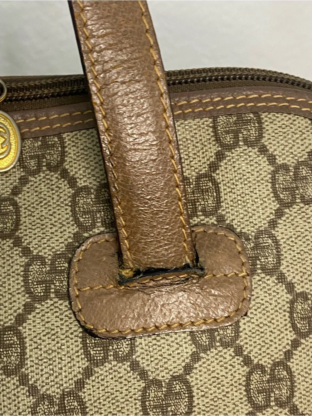 Gucci Tan & Beige GG Canvas Satchel with Gold Hardware